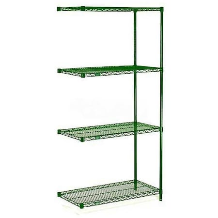 Nexel 5 Tier Wire Shelving Add-On Unit, 48W x 18D x 86H, Green Epoxy Finish A18488G5